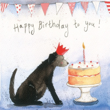  Képeslap Alex Clark borítékkal, 14x14 cm, kutya szülinapi tortával HBD képeslap