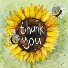 Képeslap Alex Clark borítékkal, 14x14 cm, napraforgó Thank you party kellék