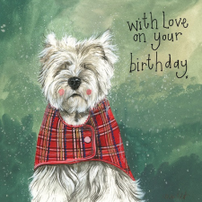 Képeslap Alex Clark borítékkal, 14x14 cm, Westie HBD party kellék