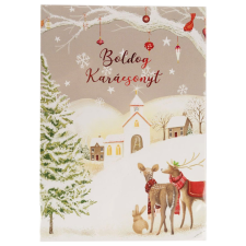  Képeslap - karácsonyi (templom, őzek) fajáték