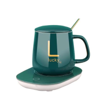 Kerámia bögre készlet fűtéssel, Lucky gold írás, 350 ml, zöld bögrék, csészék