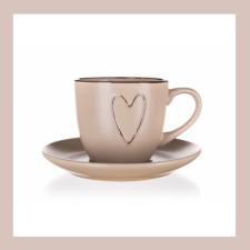  Kerámia csésze, csészealjjal HEART 260ml, bézs 60324965 bögrék, csészék