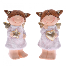  Kerámia kislány arany szárnnyal csillámos 4x5x13cm 2féle karácsonyi dekoráció
