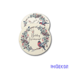Kerek karácsonyi 7cm 5db/csomag - Boldog karácsonyt madaras dekorációs kellék