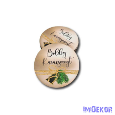  Kerek karácsonyi 7cm 5db/csomag - Boldog Karácsonyt rosegold, zöld dísszel dekorációs kellék