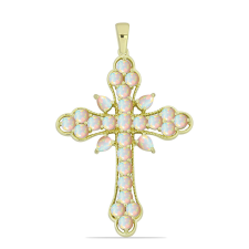  Kereszt Arannyal Bevont Ezüst Medál Etiópiai Opállal, Y60710 medál