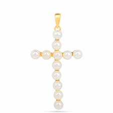  Kereszt Arannyal Bevont Ezüst Medál Krém Édesvízi Gyönggyel, TGJ0211 medál