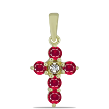  Kereszt Arannyal Bevont Ezüst Medál Madagaszkári Rubinnal és Fehér Topázzal, Y60440 medál