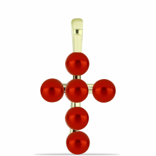  Kereszt Arannyal Bevont Ezüst Medál Vörös Édesvízi Gyönggyel, Y60231 medál