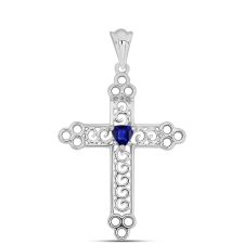  Kereszt Ezüst Medál Ausztrál Kék Zafírral, Y62535 medál