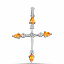  Kereszt Ezüst Medál Padparadschai Zafírral és Fehér Topázzal, Y62100 medál
