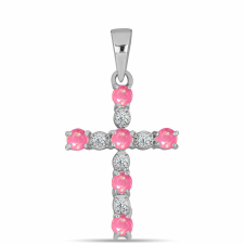 Kereszt Ezüst Medál Rózsaszínű Opállal és Fehér Topázzal, Y62437 medál