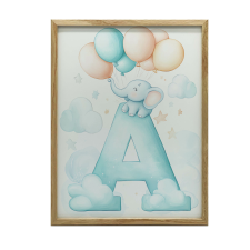 KERET FALI PLAKÁT ELEFÁNT KÉK LUFIKKAL 70x100 CM grafika, keretezett kép