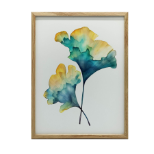 KERET FALI PLAKÁT GINGKKOB LEVELEK, FEHÉR FA 30x40 CM grafika, keretezett kép