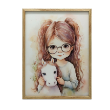  KERET FALI PLAKÁT LÁNY LÓVAL 50x70 CM grafika, keretezett kép