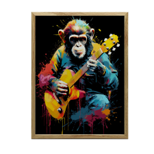 KERET FALI PLAKÁT MAJOM GItárral SÖTÉTBARNA 70x100 CM grafika, keretezett kép
