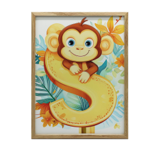 KERET FALI PLAKÁT MERRY MONKEY LETTER S 50x70 CM FEKETE grafika, keretezett kép