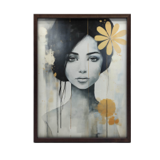 KERET FALI PLAKÁT NŐ VIRÁGAL 50x70 CM ALUMÍNIUM FEKETE KERET grafika, keretezett kép