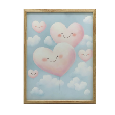  KERET FALI PLAKÁT RÓZSASZÍV SZÍVEK FELHŐKEN 50x70 CM grafika, keretezett kép