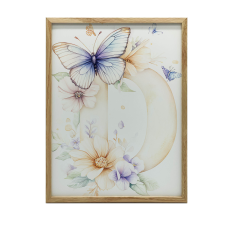 KERET FALI PLAKÁT SÖTÉTBARNA D BETŰ VIRÁGOK LEPKÉK 50x70 CM grafika, keretezett kép