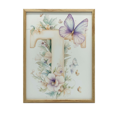  KERET FALI PLAKÁT T BETŰ VIRÁGOK PILLANGÓK 50x70 CM grafika, keretezett kép