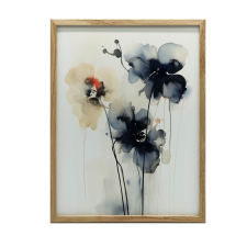 KERET FALI PLAKÁT VIRÁGOK Akvarell színben 50X70 CM MATT FA grafika, keretezett kép