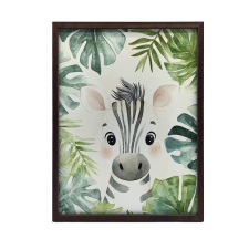 KERETES FALI PLAKÁT EGY KIS ZEBRA ARCÉRŐL, FA, SÖTÉTBANA, 50x70 grafika, keretezett kép