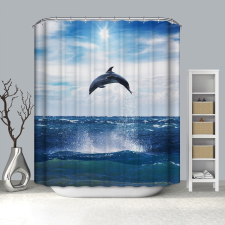Kermix Textil zuhanyfüggöny 180x200 cm, ugró delfin mintázattal, mosható és vasalható lakástextília