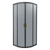 Kerra Tiara Black arany színű foggantyúval 80x80 cm íves tolóajtós zuhanykabin 6 mm biztonsági üveggel tálca nélkül, 190 cm magas