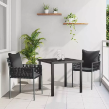  Kert étkező szett 3 pcs Fekete és Szürke PE Rattan kerti bútor