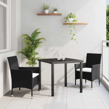 Kert étkező szett párnával 3 pcs Fekete Poli rattan kerti bútor