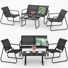  Kerti bútor szett teraszra, SZETT, asztal, 2 x fotel, kanapé, fekete kerti bútor
