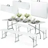  Kerti catering készlet, összecsukható asztal + 2 pad, 180 cm, Plonos, fehér