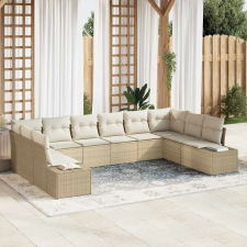  Kerti Kanapé Szett 10 pcs bézs és krémszínű Poly Rattan kerti bútor