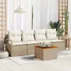  Kerti Kanapé Szett 5 db Beige és krém polirattan