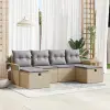  Kerti Kanapé Szett 6 pcs Beige és Világosszürke polirattan