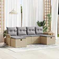  Kerti Kanapé Szett 6 pcs Beige és Világosszürke polirattan kerti bútor