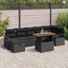  Kerti Kanapé Szett 8 db Fekete polirattan kerti bútor