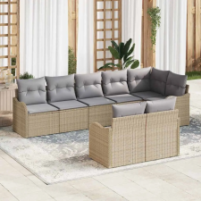  Kerti Kanapé Szett 8 pcs bézs és világosszürke Poli rattan kerti bútor