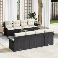  Kerti Kanapé Szett 9 pcs Fekete Poli rattan kerti bútor