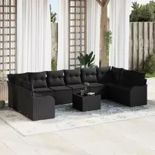  Kerti Kanapé Szett Fekete 55 x 55 x 37 cm polirattan kerti bútor