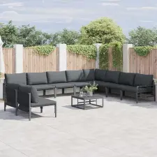  Kerti Kanapé Szett párnával 11 pcs Fekete Acél kerti bútor