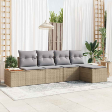  Kerti Kanapé Szett párnával 5 pcs Bézs Poli rattan kerti bútor