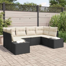  Kerti Kanapé Szett párnával 6 pcs Fekete Poli rattan kerti bútor