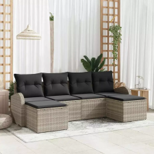  Kerti Kanapé Szett párnával 6 pcs Világosszürke Poly Rattan kerti bútor
