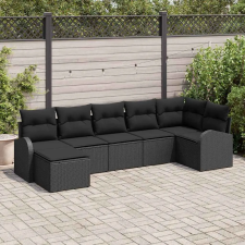  Kerti Kanapé Szett párnával 7 pcs Fekete Poli rattan kerti bútor