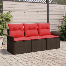  Kerti Kanapé Szett párnával tárolóval 3 pcs Barna Poli rattan kerti bútor