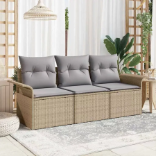  Kerti Kanapé Szett párnával tárolóval 3 pcs Bézs Poli rattan kerti bútor
