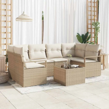  Kerti Kanapé Szett párnával tárolóval 7 pcs Beige és krém kerti bútor