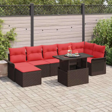  Kerti Kanapé Szett párnával tárolóval 8 pcs Barna Poly Rattan kerti bútor